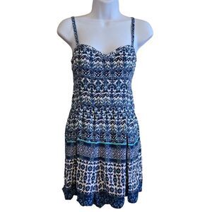 Hollister Blue White Summer Dress Boho Floral Print Sleeveless cottagecore